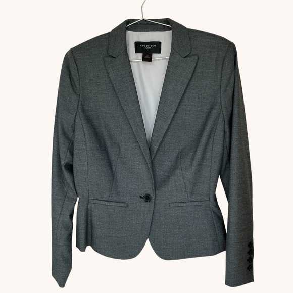 Ann Taylor Gray & White Blazer Jacket • Sz 10 Petite • Career Workwear - Picture 2 of 13